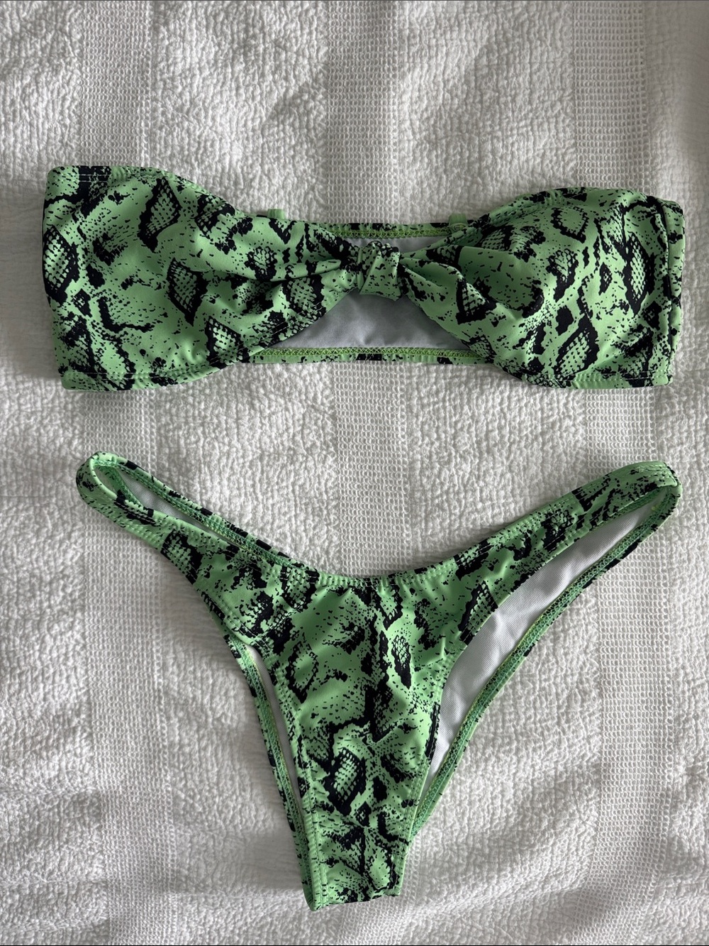 Neon Green Snake Print Bikini Set